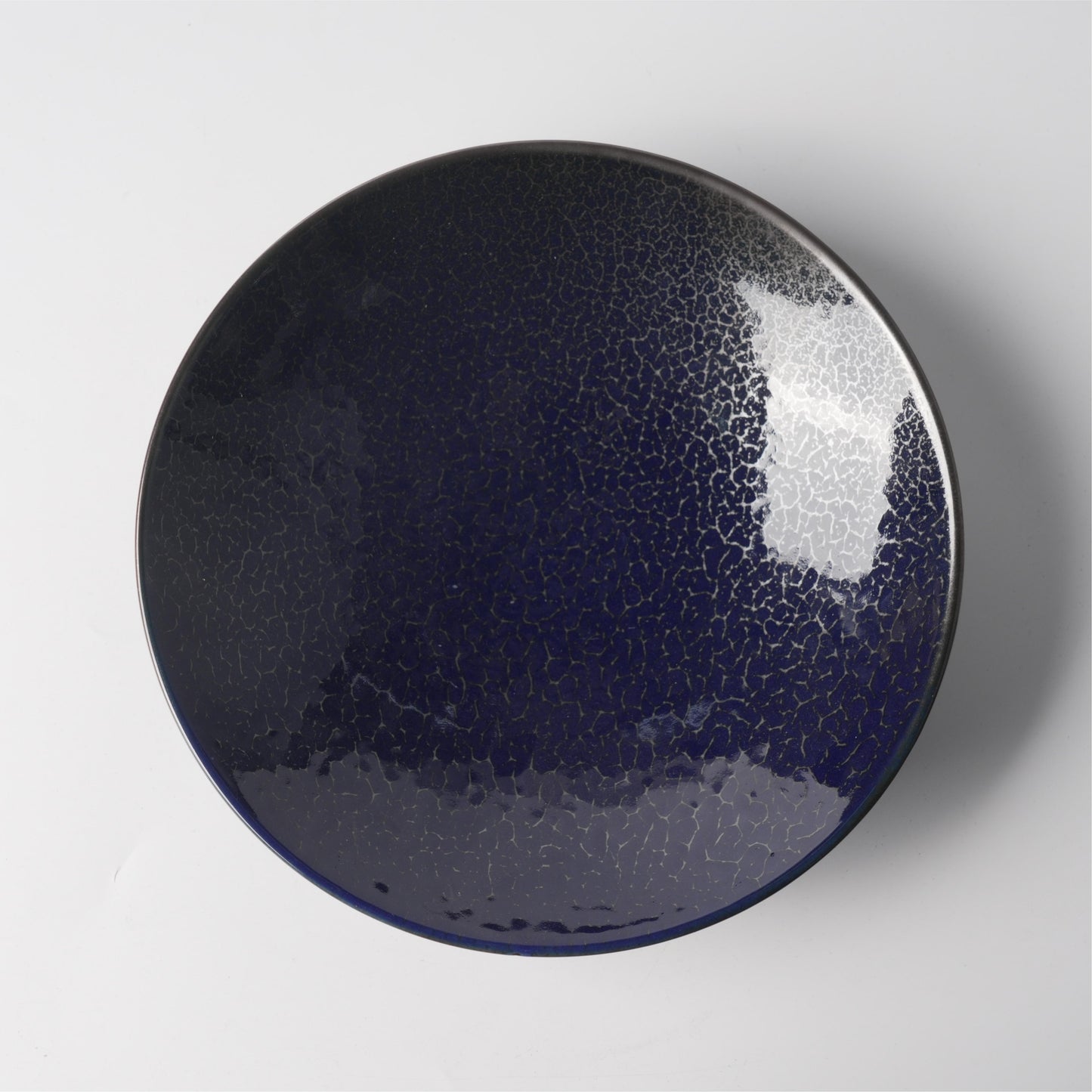 Deep Blue Crackle Glaze Ceramic Flat Bottom Soup Plate
