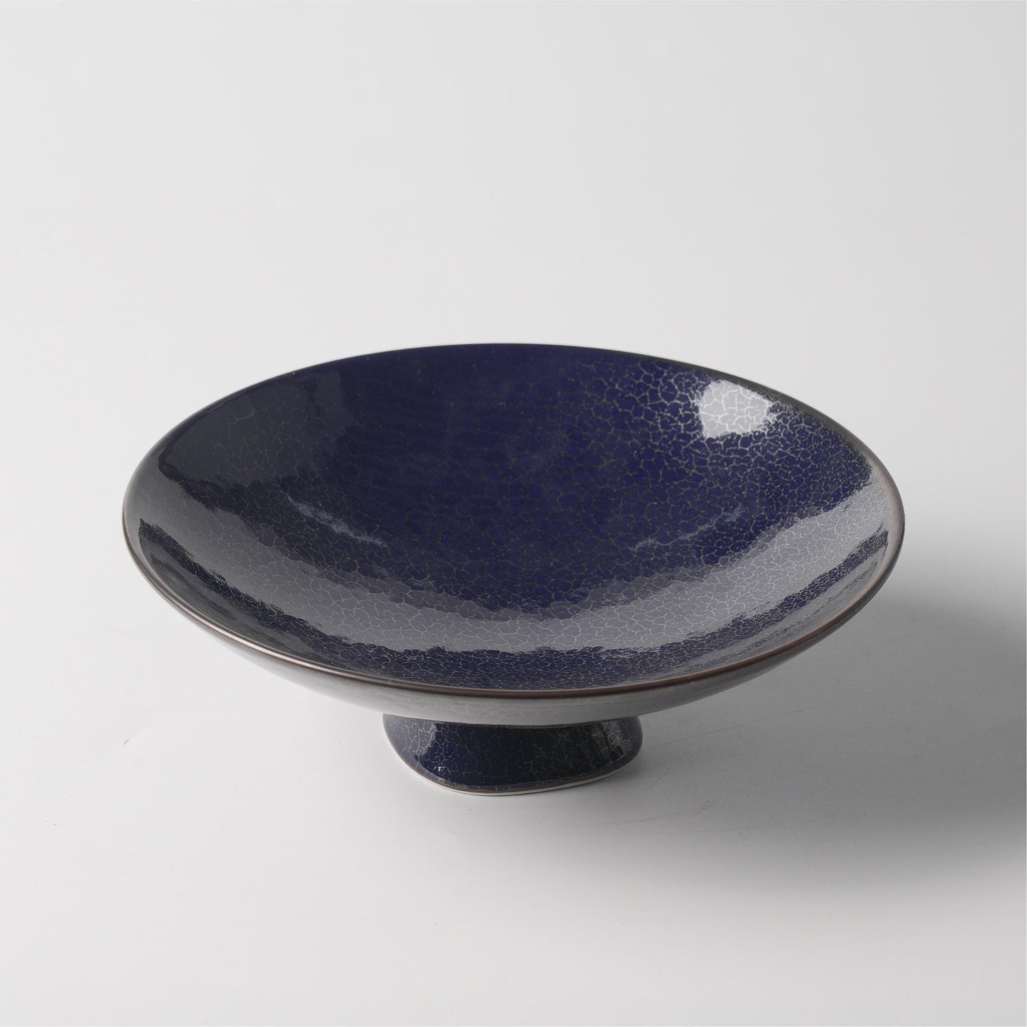 Deep Blue Crackle Glaze Ceramic Footed Bowl