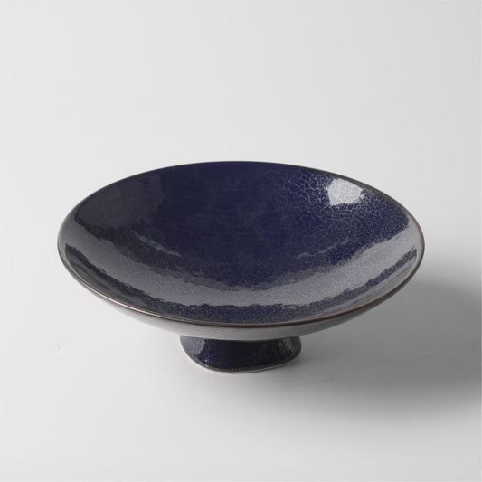 Deep Blue Crackle Glaze Ceramic Footed Bowl