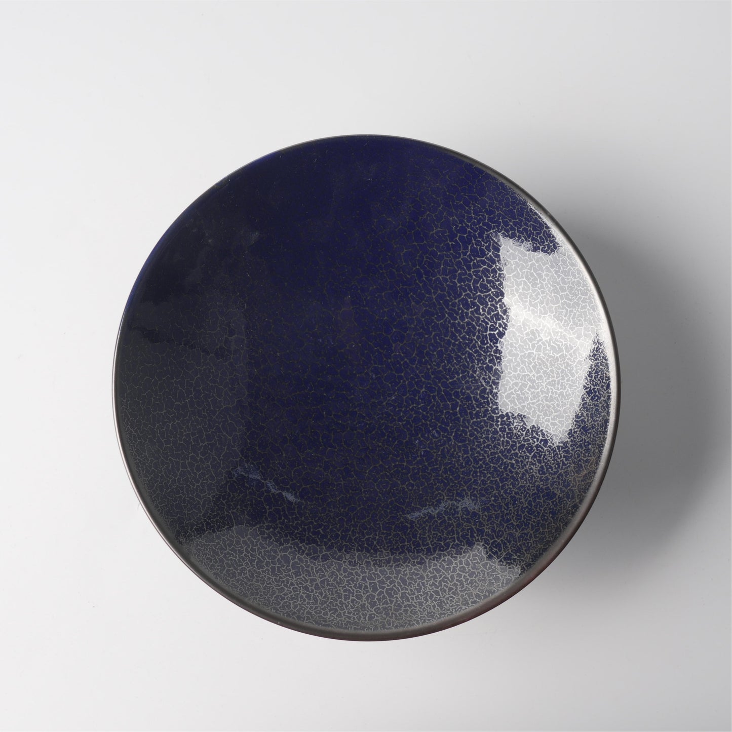 Deep Blue Crackle Glaze Ceramic Footed Bowl