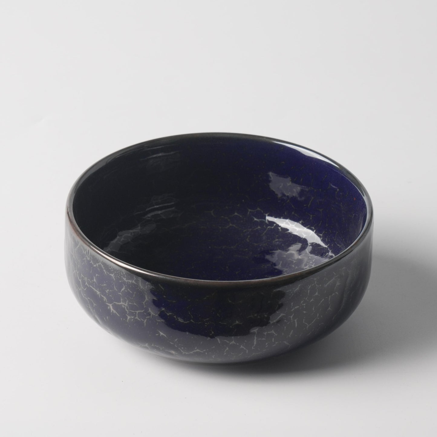 Deep Blue Crackle Glaze Ceramic Drum Bowl — Wide