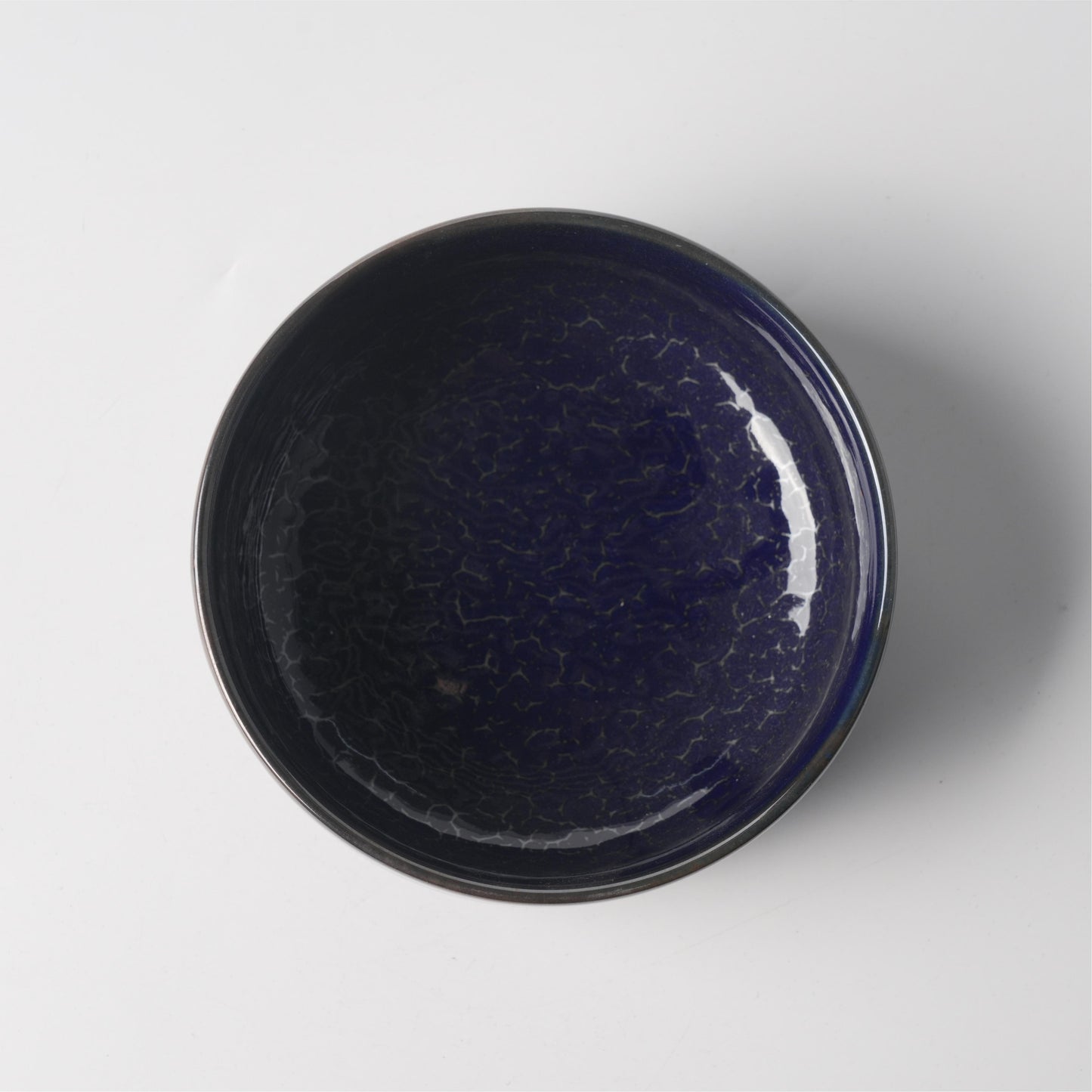 Deep Blue Crackle Glaze Ceramic Drum Bowl — Wide