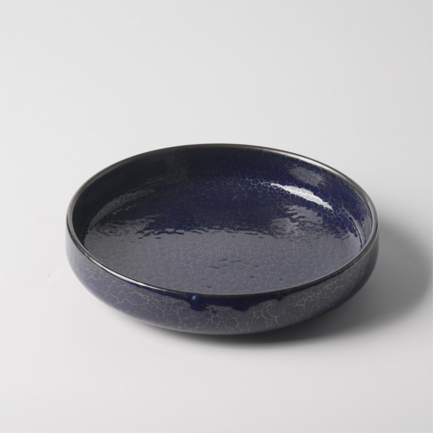 Deep Blue Crackle Glaze Ceramic Drum Soup Plate