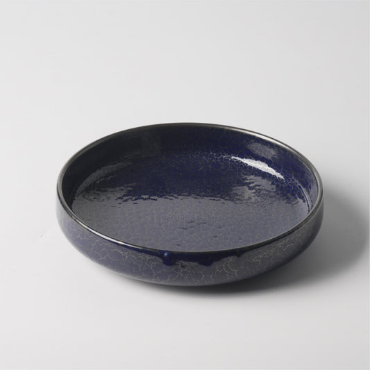 Deep Blue Crackle Glaze Ceramic Drum Soup Plate