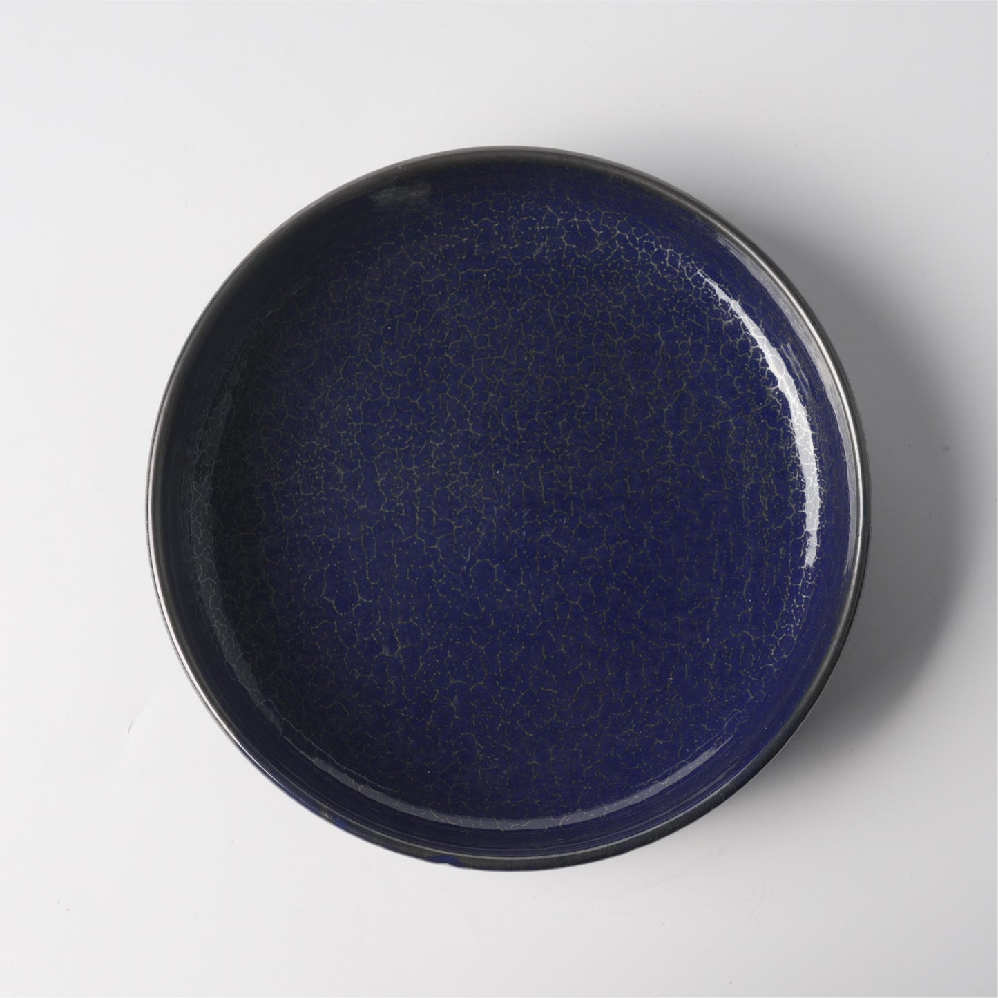 Deep Blue Crackle Glaze Ceramic Drum Soup Plate