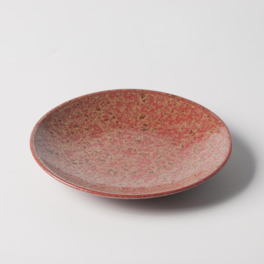 Golden Bloom Red Ceramic Shallow Dish