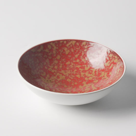 Golden Bloom Red Ceramic Footed Bowl