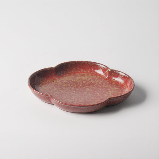 Golden Bloom Red Begonia Ceramic Plate