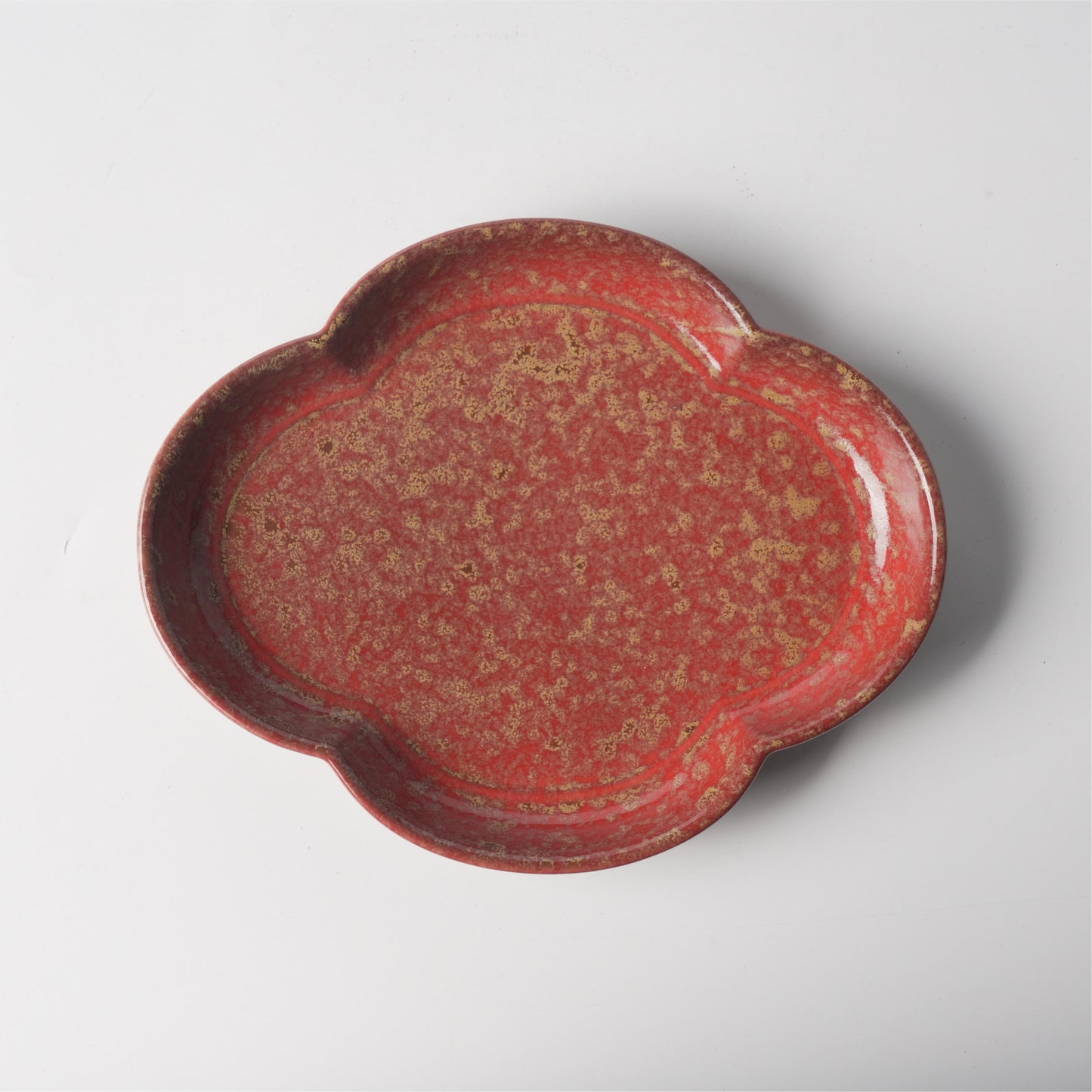 Golden Bloom Red Begonia Ceramic Plate