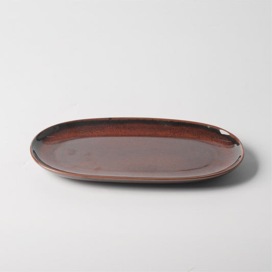 Russet Brown Ceramic Oval Serving Plate
