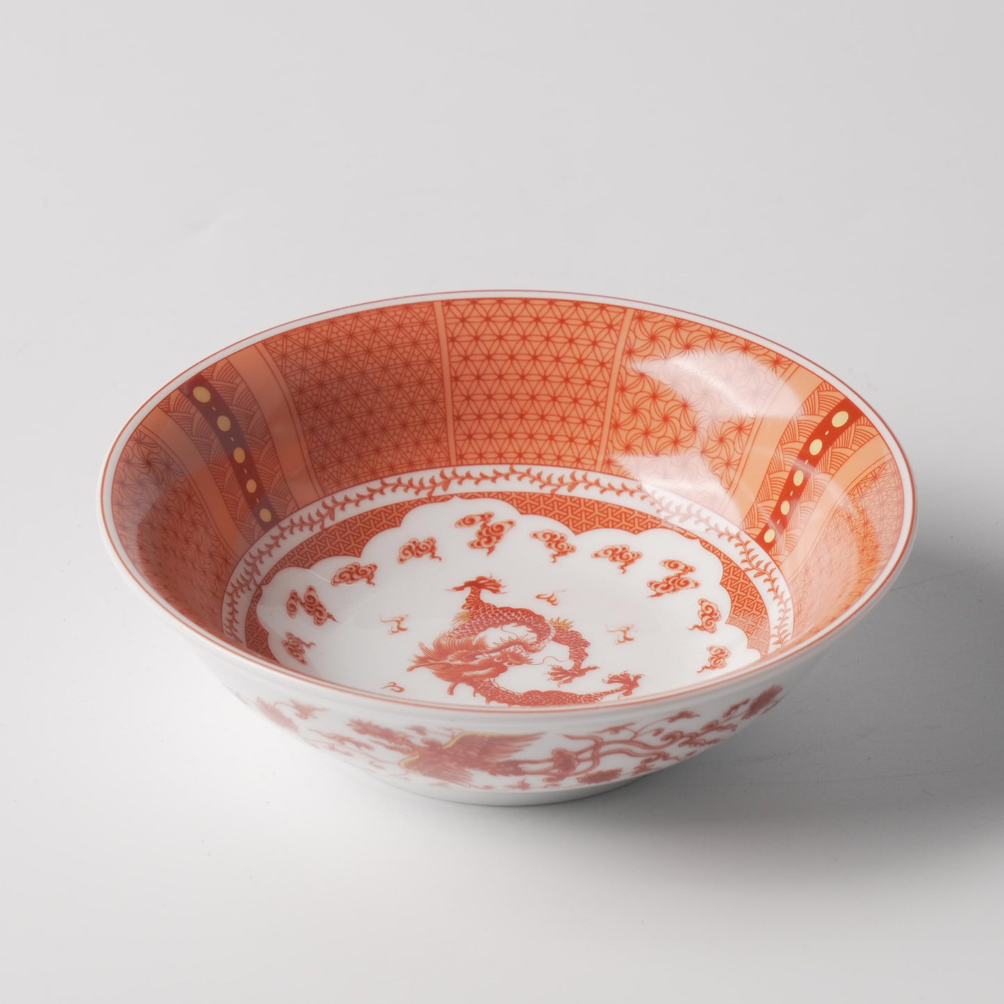 Aka-e Red Dragon & Phoenix Ceramic Flared Bowl