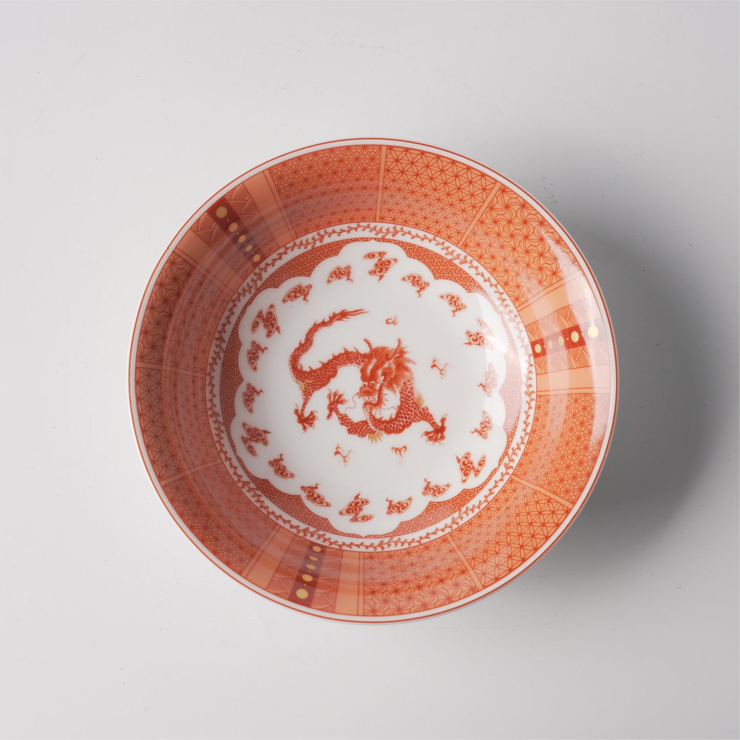 Aka-e Red Dragon & Phoenix Ceramic Flared Bowl