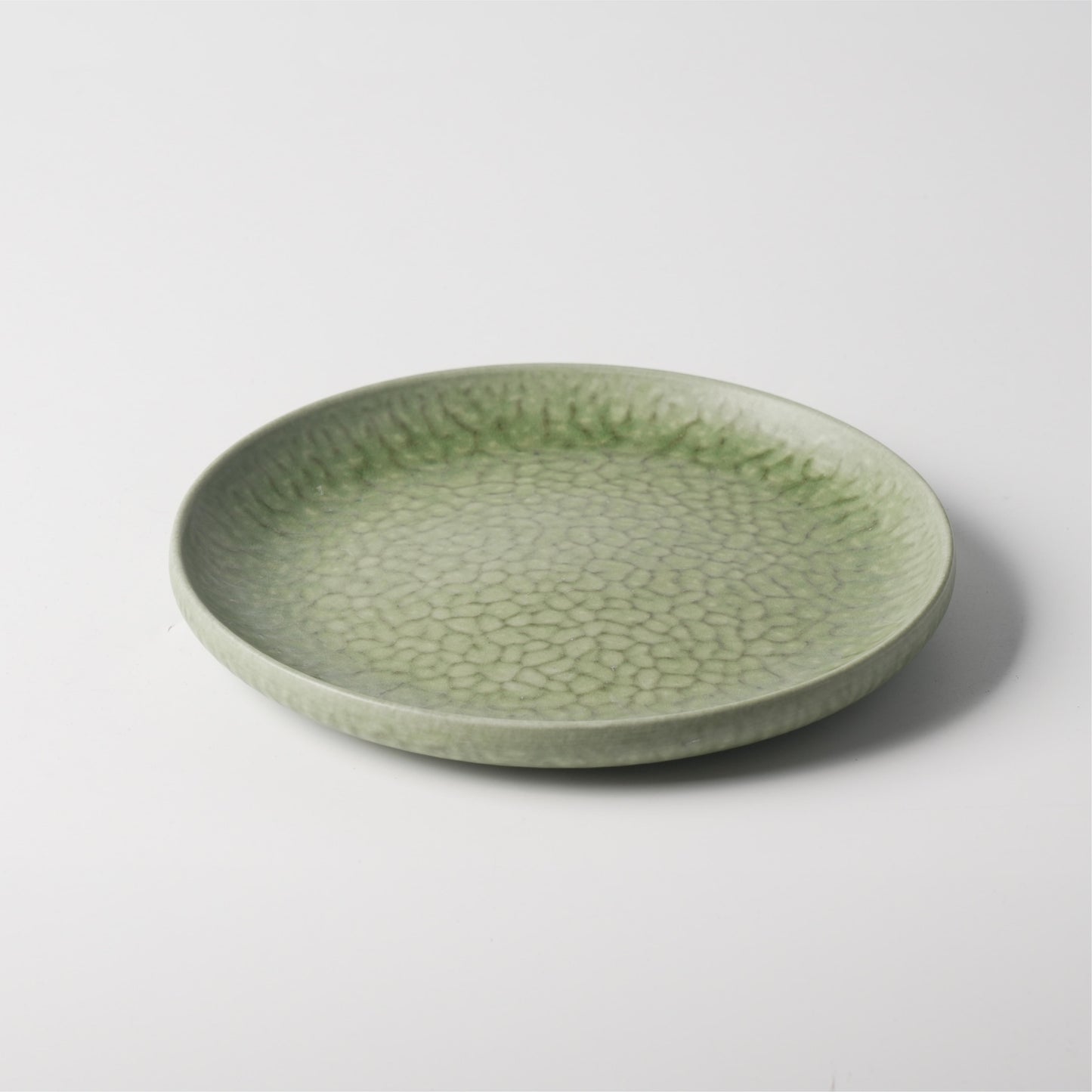 Golf Green Pebble Glaze Ceramic Flat Plate with Angled Rim
