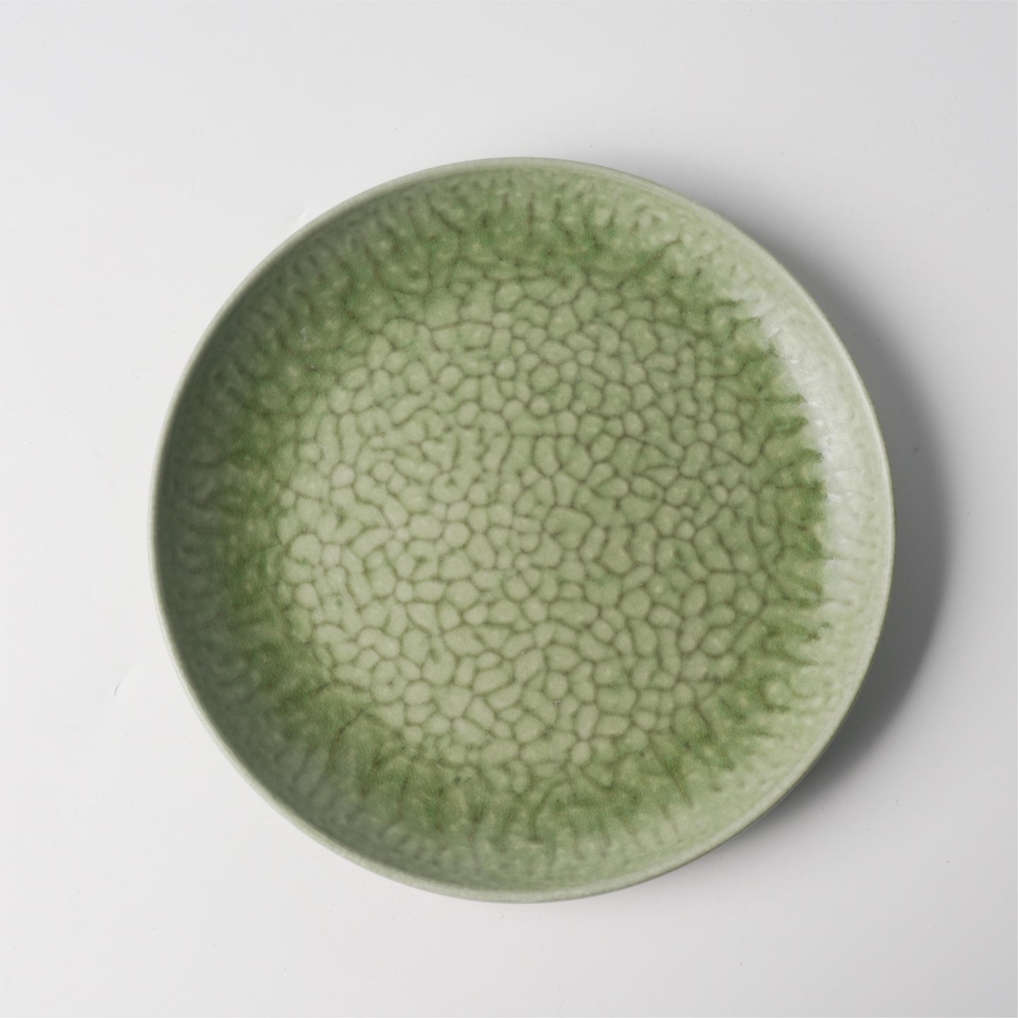 Golf Green Pebble Glaze Ceramic Flat Plate with Angled Rim