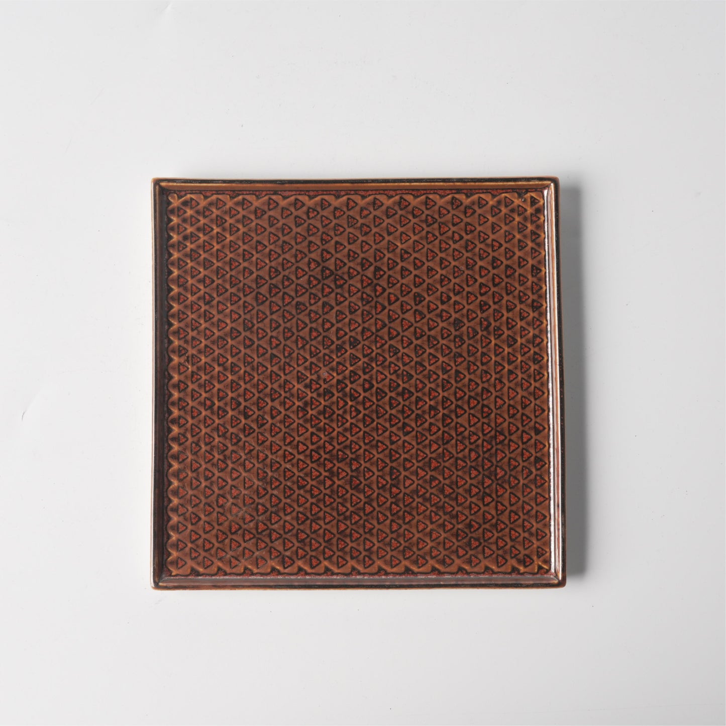 Russet Brown Triangle Texture Geometric Square Ceramic Plate