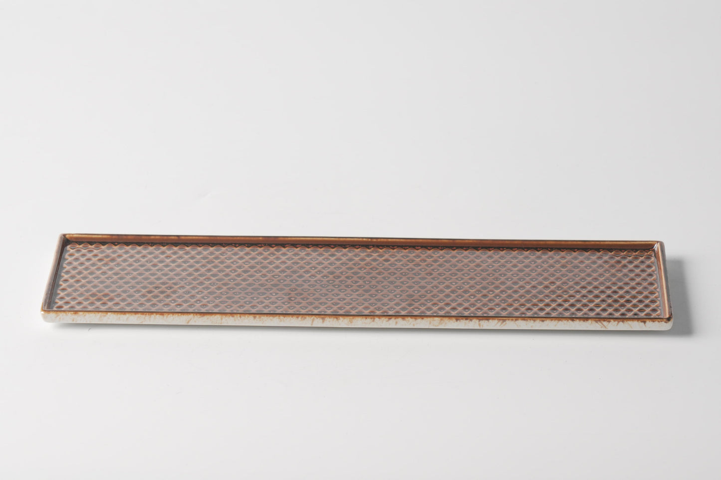 Russet Brown Triangle Texture Ceramic Long Serving Platter — 13 Inch