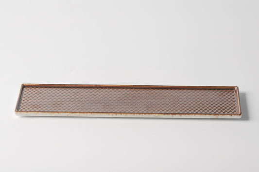 Russet Brown Triangle Texture Ceramic Long Serving Platter — 13 Inch