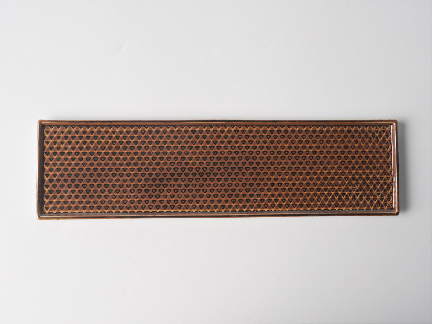 Russet Brown Triangle Texture Ceramic Long Serving Platter — 13 Inch