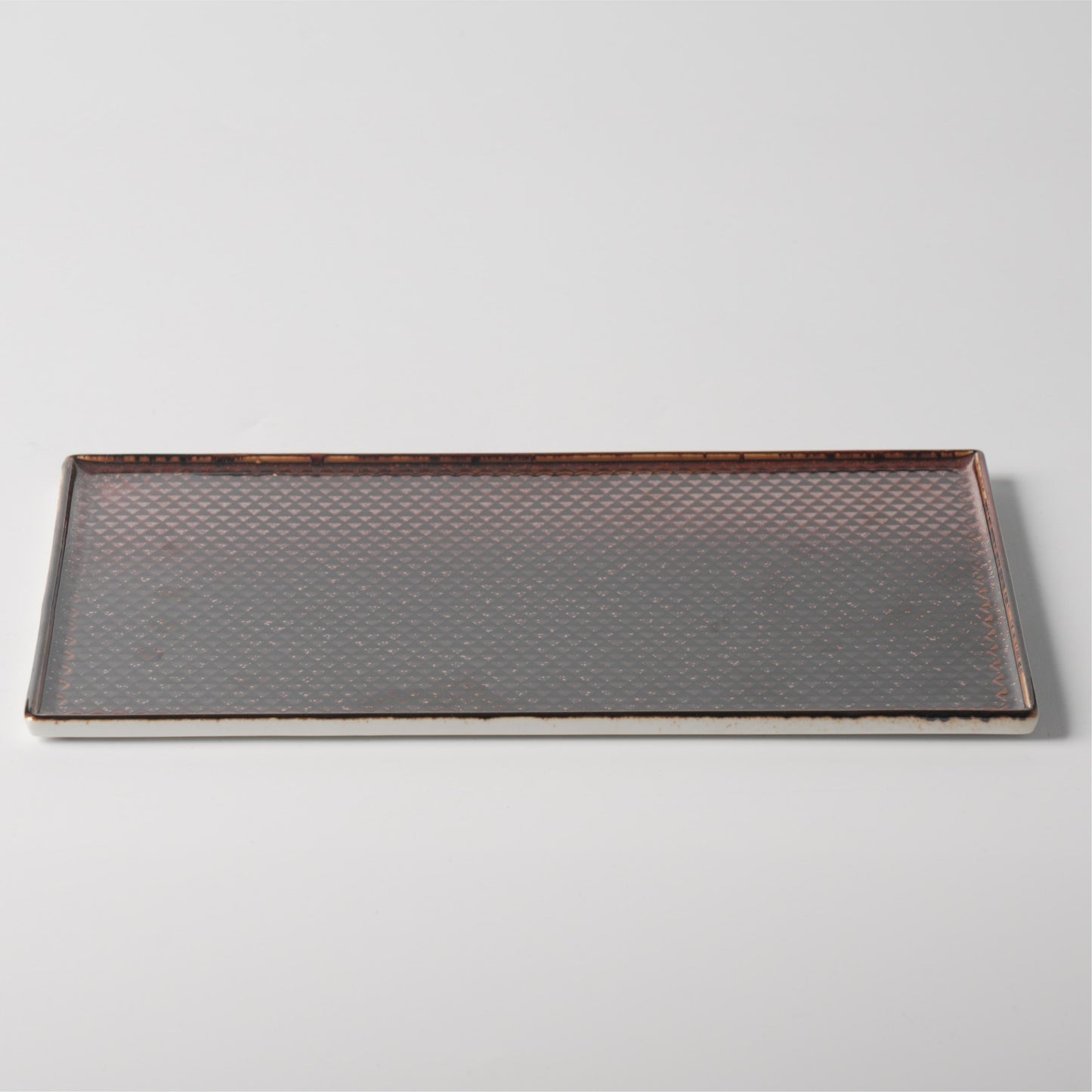 Russet to Obsidian Triangle Texture Ceramic Rectangular Platter — 12 Inch