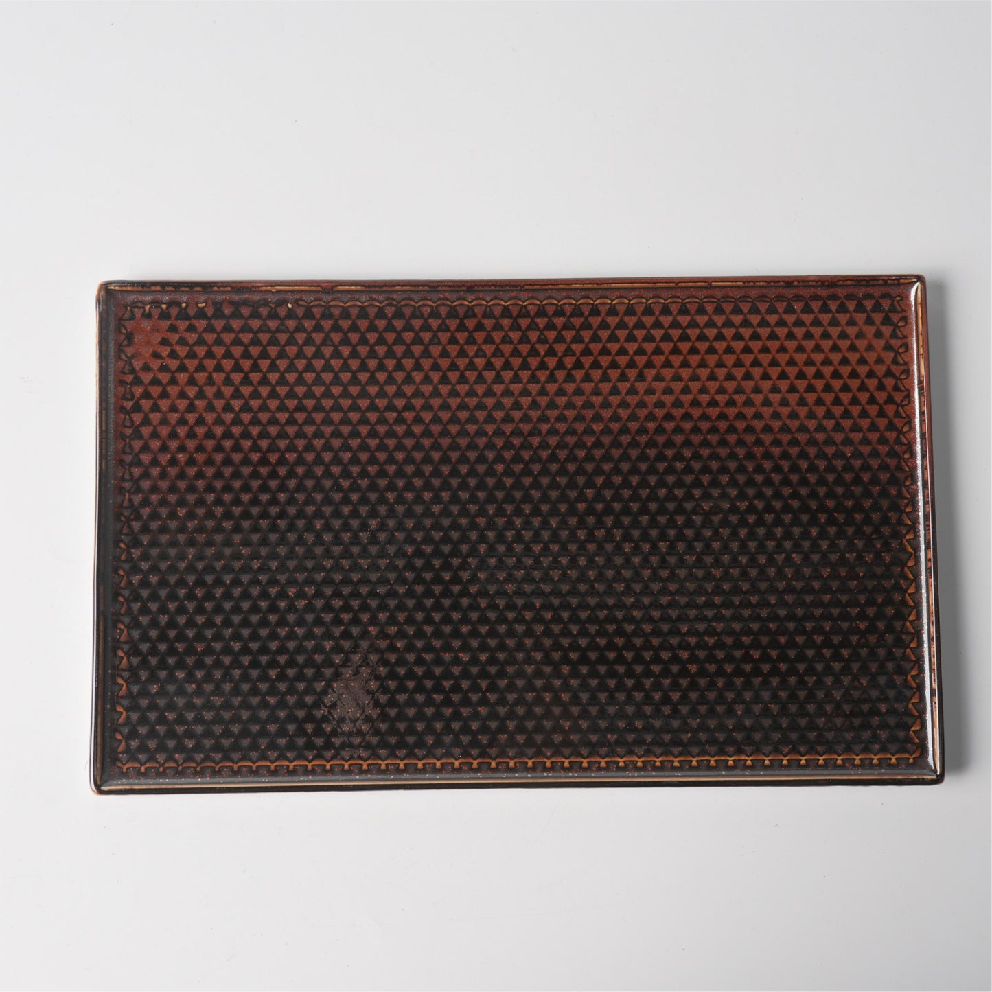 Russet to Obsidian Triangle Texture Ceramic Rectangular Platter — 12 Inch