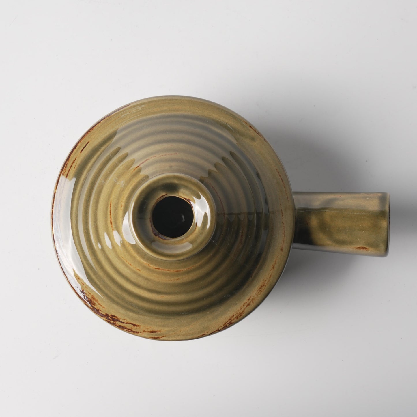 Moss Kiln-Glazed Spiral Side-Handle Ceramic Pot