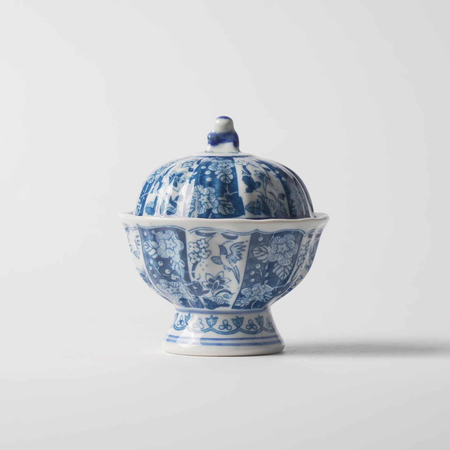 Imperial Blue and White Floral Bird Lidded Ceramic Jar