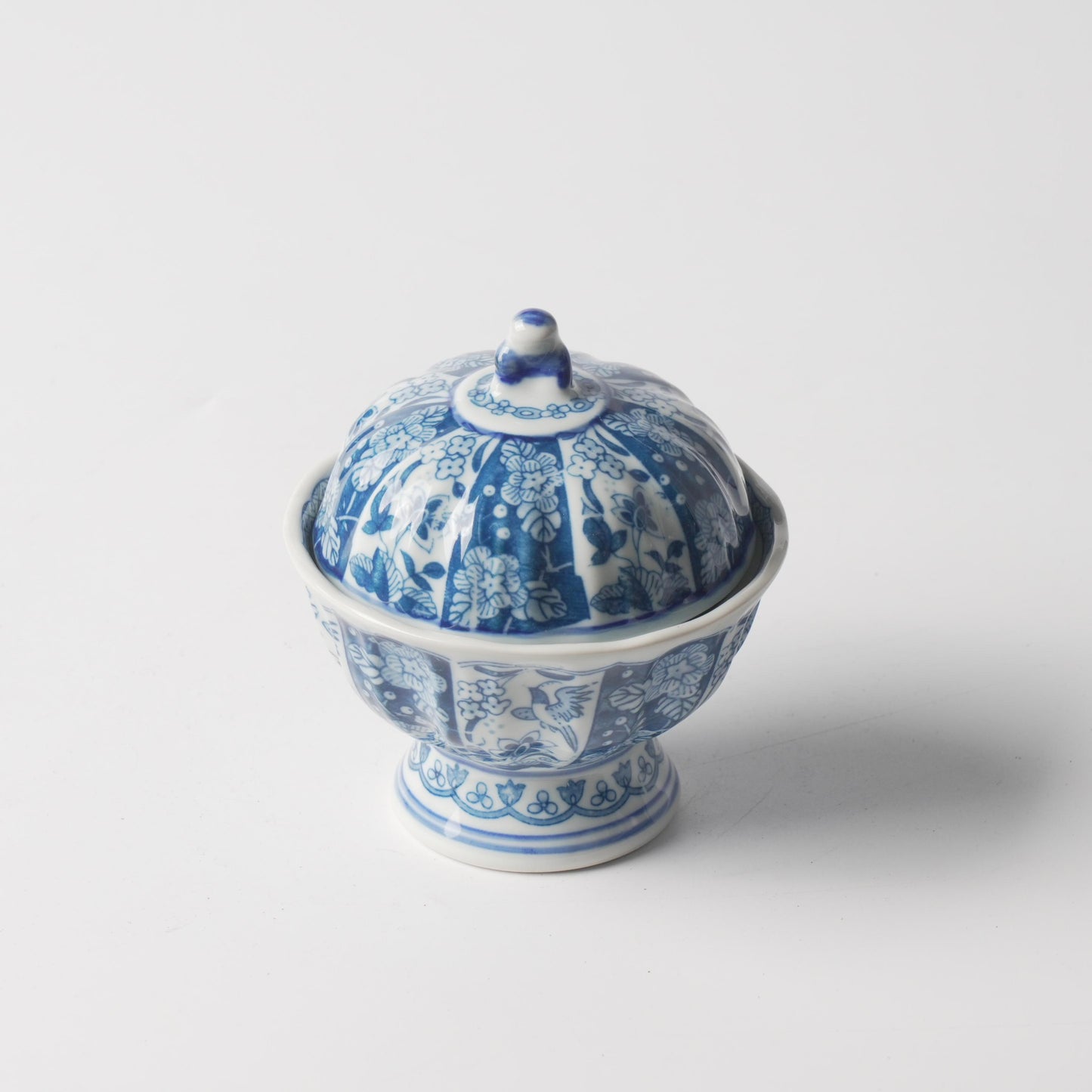 Imperial Blue and White Floral Bird Lidded Ceramic Jar