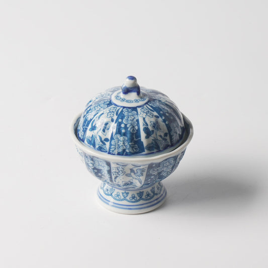 Imperial Blue and White Floral Bird Lidded Ceramic Jar