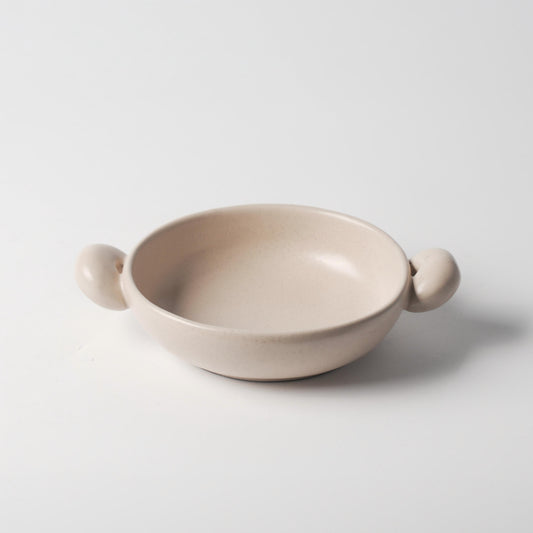 Cream Beige Ceramic Double-Handle Shallow Bowl — 25 cm