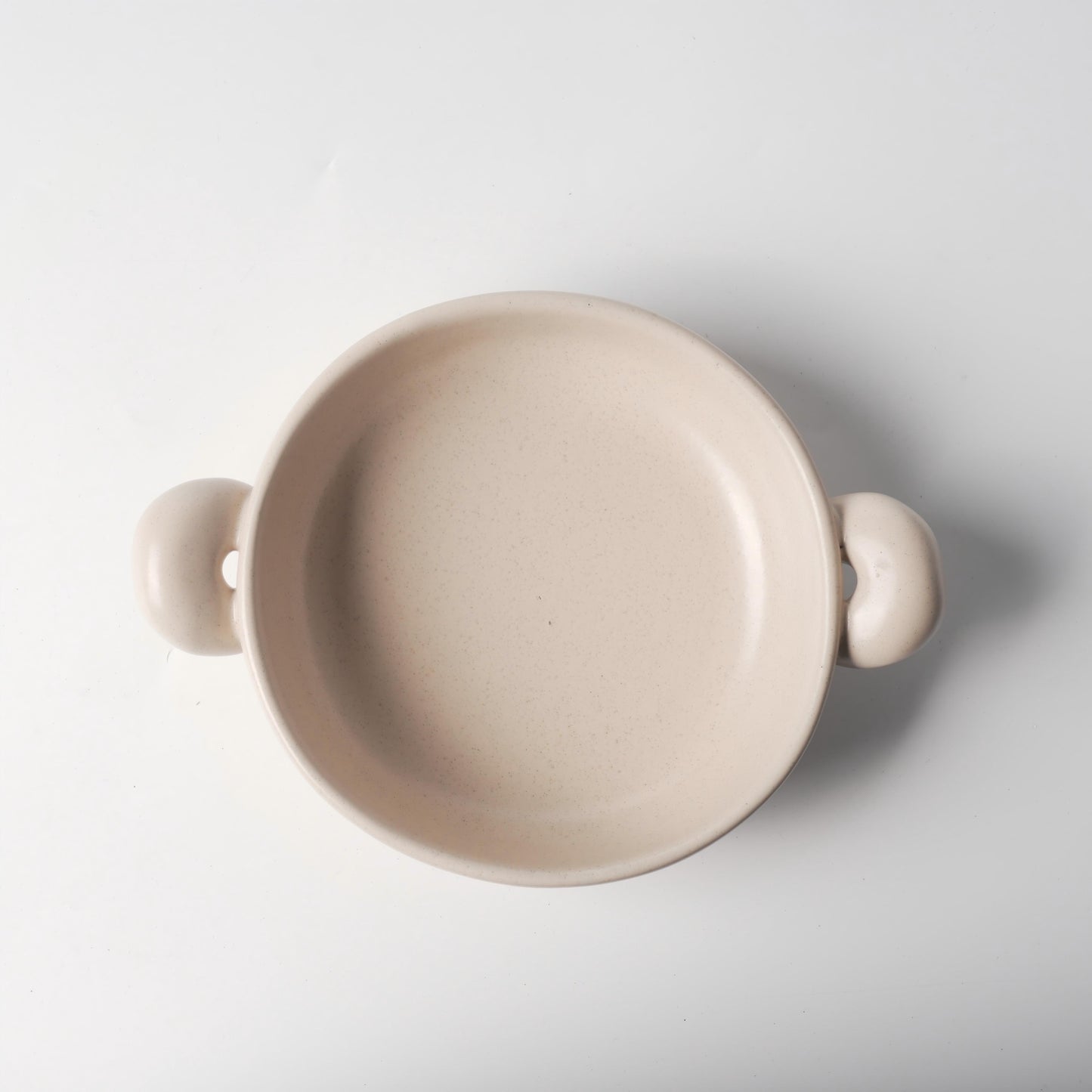 Cream Beige Ceramic Double-Handle Shallow Bowl — 25 cm