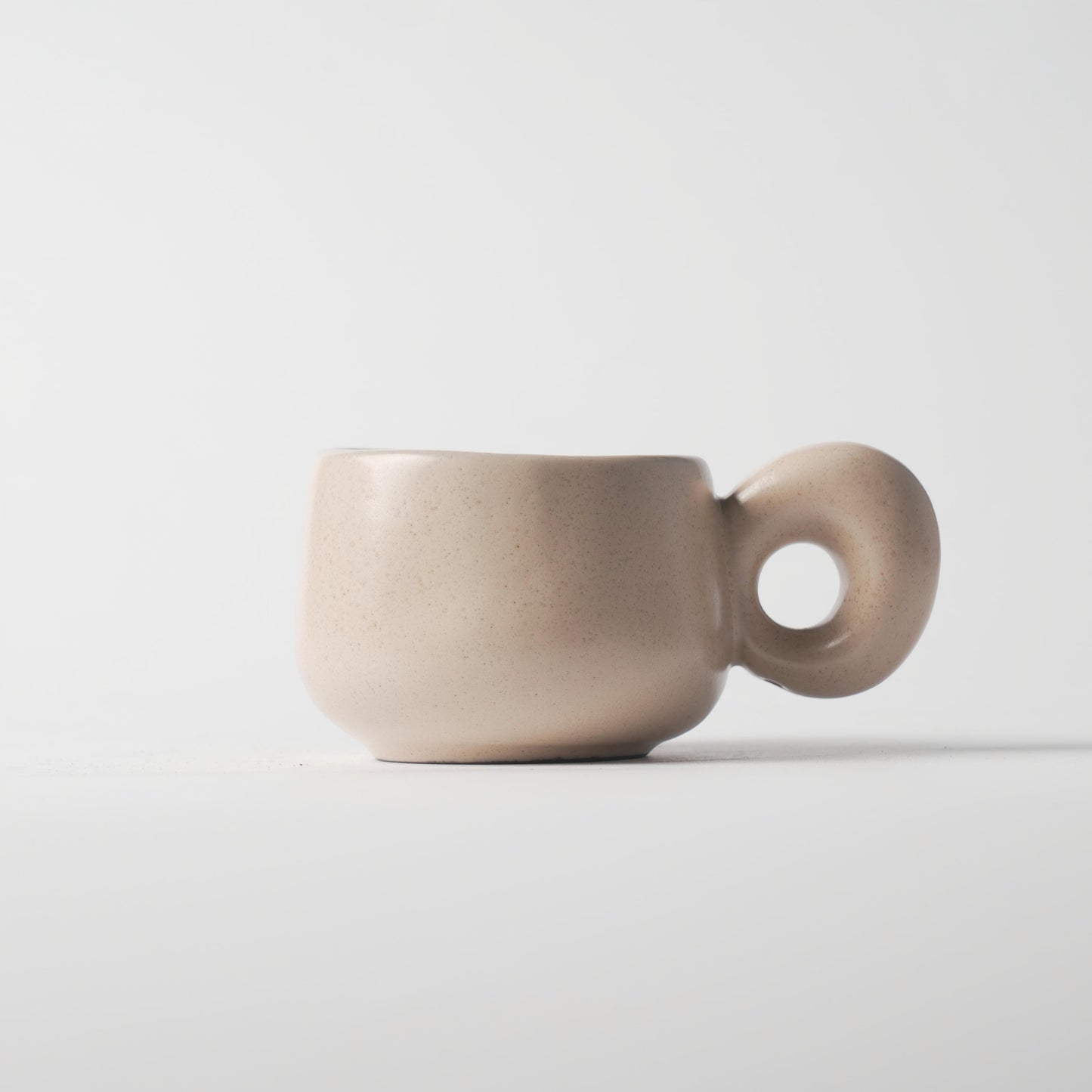 Cream Beige Ceramic Coffee Cup with Donut Loop Handle