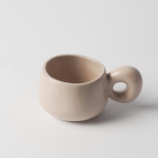 Cream Beige Ceramic Coffee Cup with Donut Loop Handle