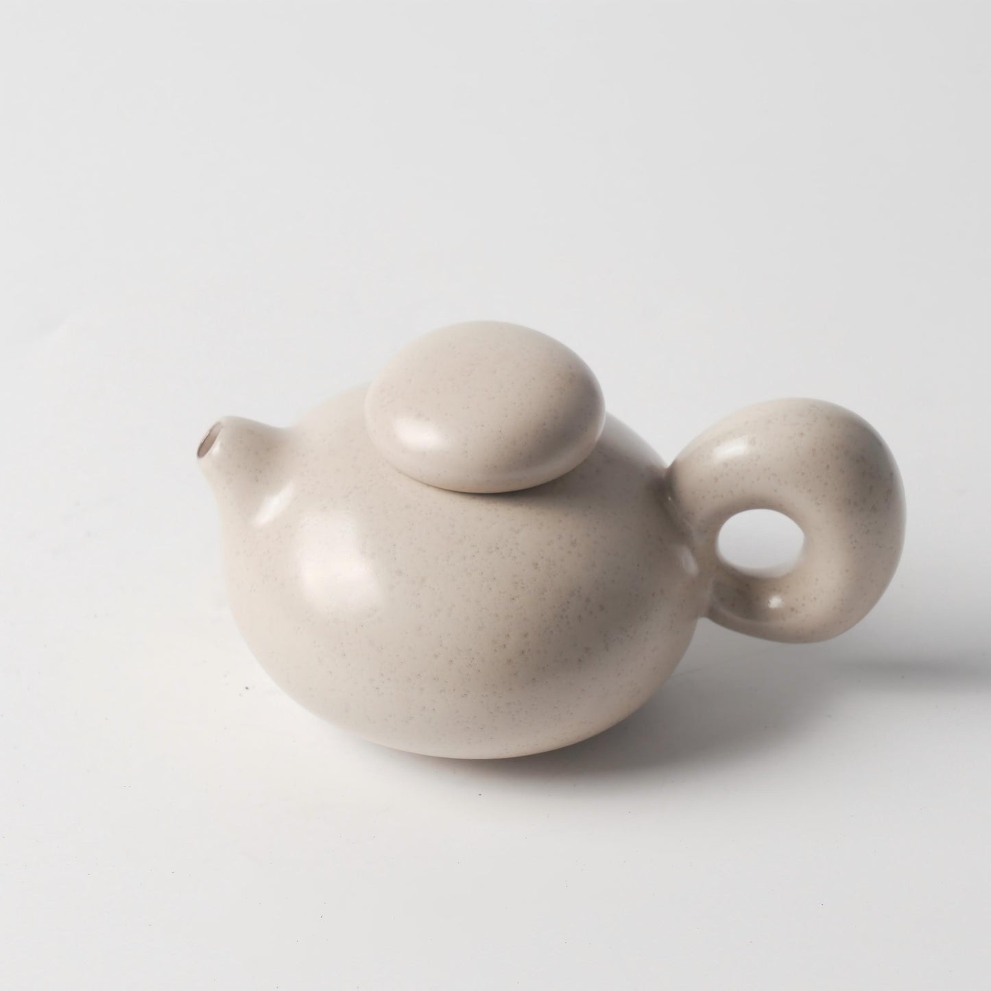 Cream Beige Matte Ceramic Teapot with Donut Loop Handle