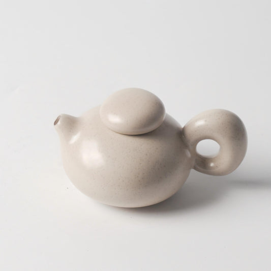 Cream Beige Matte Ceramic Teapot with Donut Loop Handle