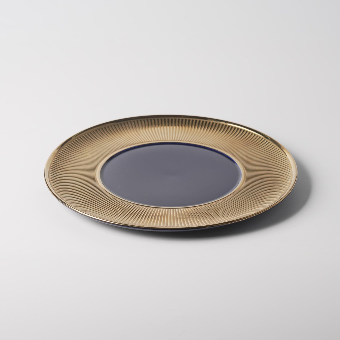 Cobalt & Gold Radiant-Rim Ceramic Display Plate