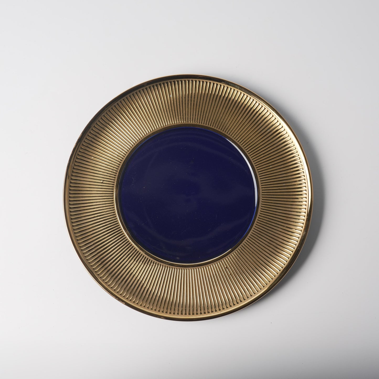 Cobalt & Gold Radiant-Rim Ceramic Display Plate