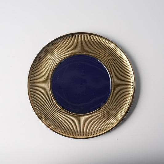 Cobalt & Gold Radiant-Rim Ceramic Display Plate