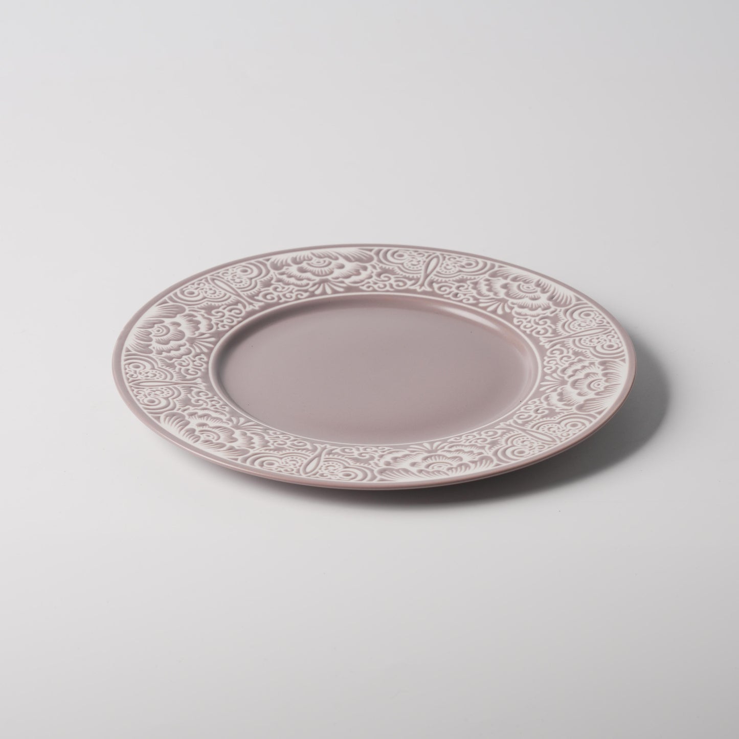Dusty Rose Floral Scroll Relief Ceramic Plate