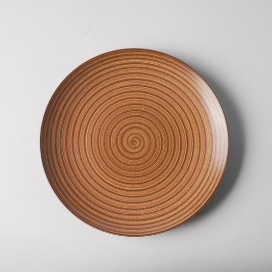 Terracotta Spiral Groove Shallow Ceramic Plate