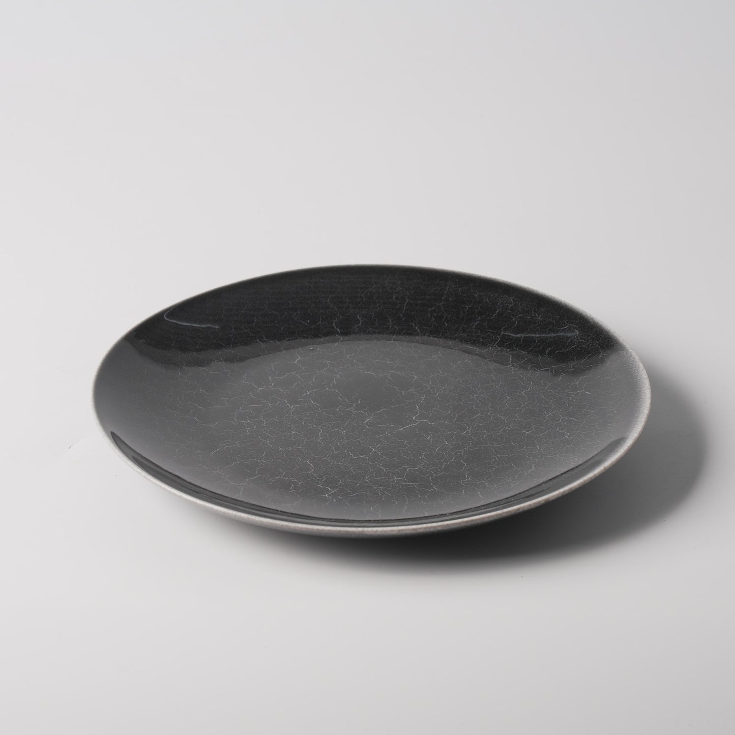 Black Ice Crackle Glaze Shallow Ceramic Plate