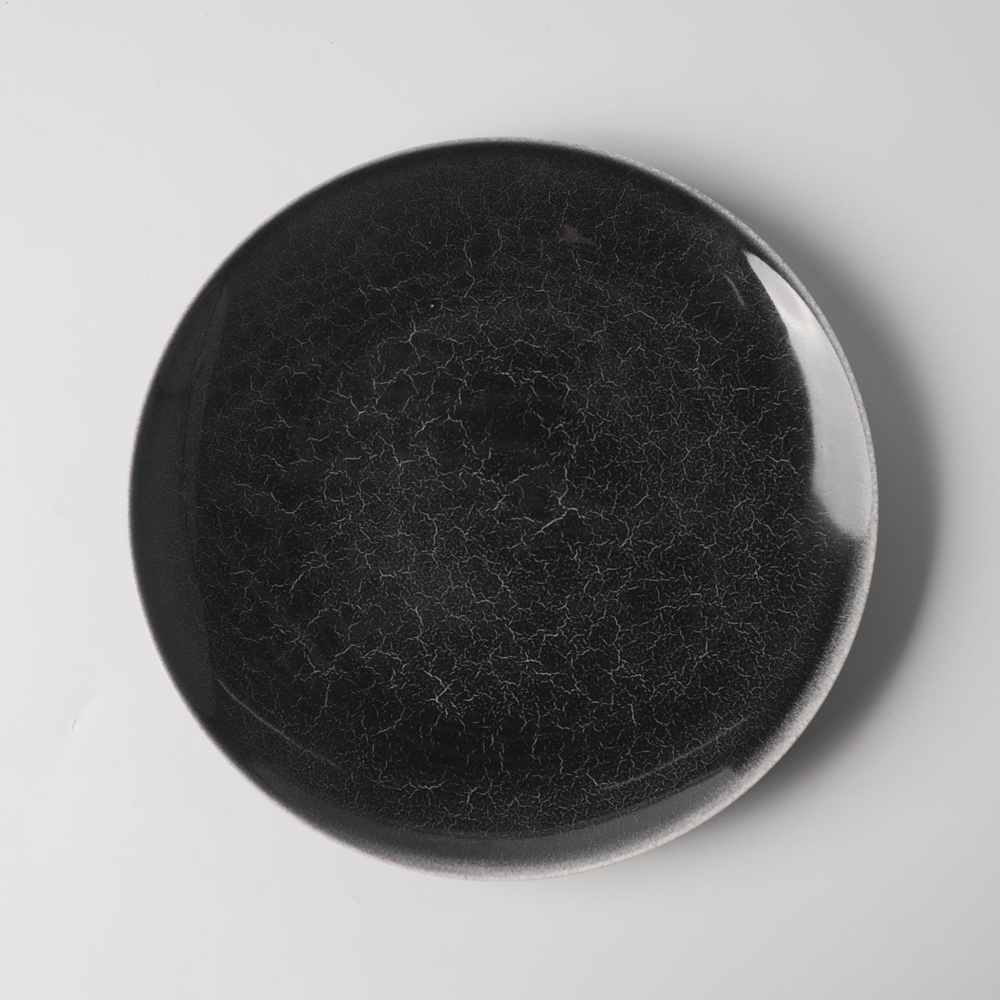 Black Ice Crackle Glaze Shallow Ceramic Plate