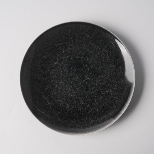 Black Ice Crackle Glaze Shallow Ceramic Plate