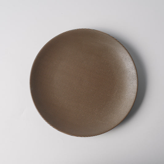Warm Brown Diagonal Stripe Texture Shallow Ceramic Plate