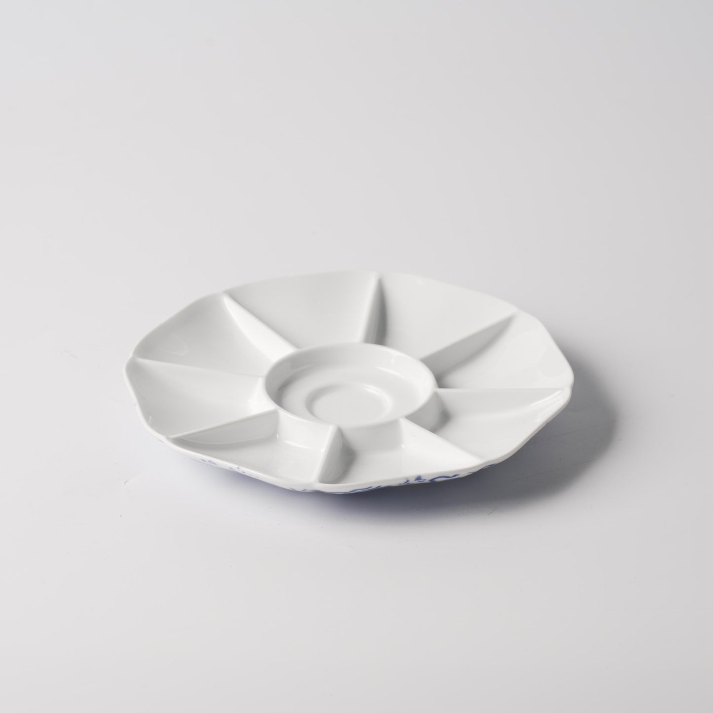 Blue & White Aquatic Motif Soup Bowl Set — Bowl, Divided Condiment Dish & Cup