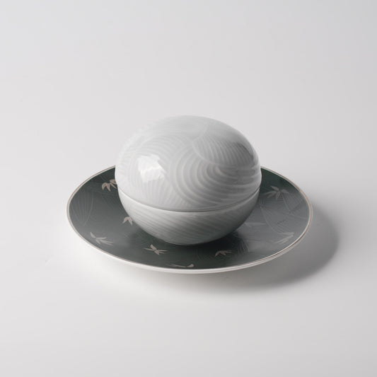 Bamboo Shadow Plate & Sphere Lidded Vessel Set