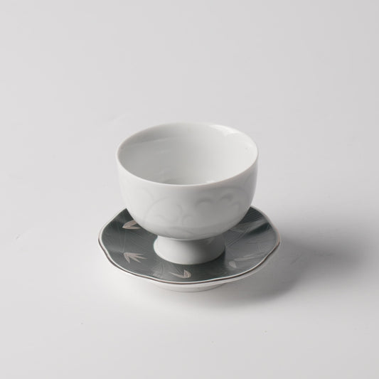 Bamboo Shadow Petal Saucer & Song Porcelain Dessert Cup Set