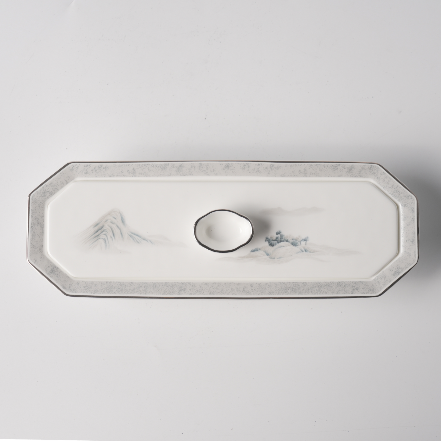 Ten Thousand Li — 9" Landscape Ink Octagonal Serving Tray with Dipping Bowl