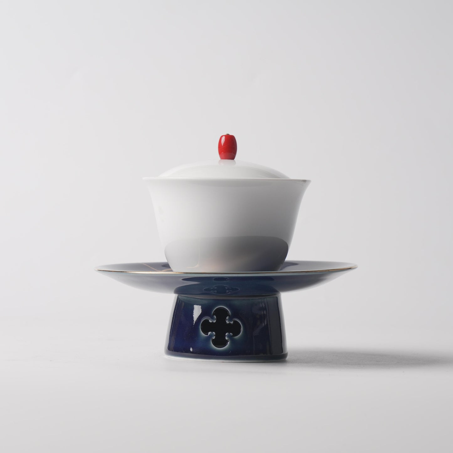 Midnight Blue Kintsugi Warming Stand & Ivory Double-Boiler Jar Set