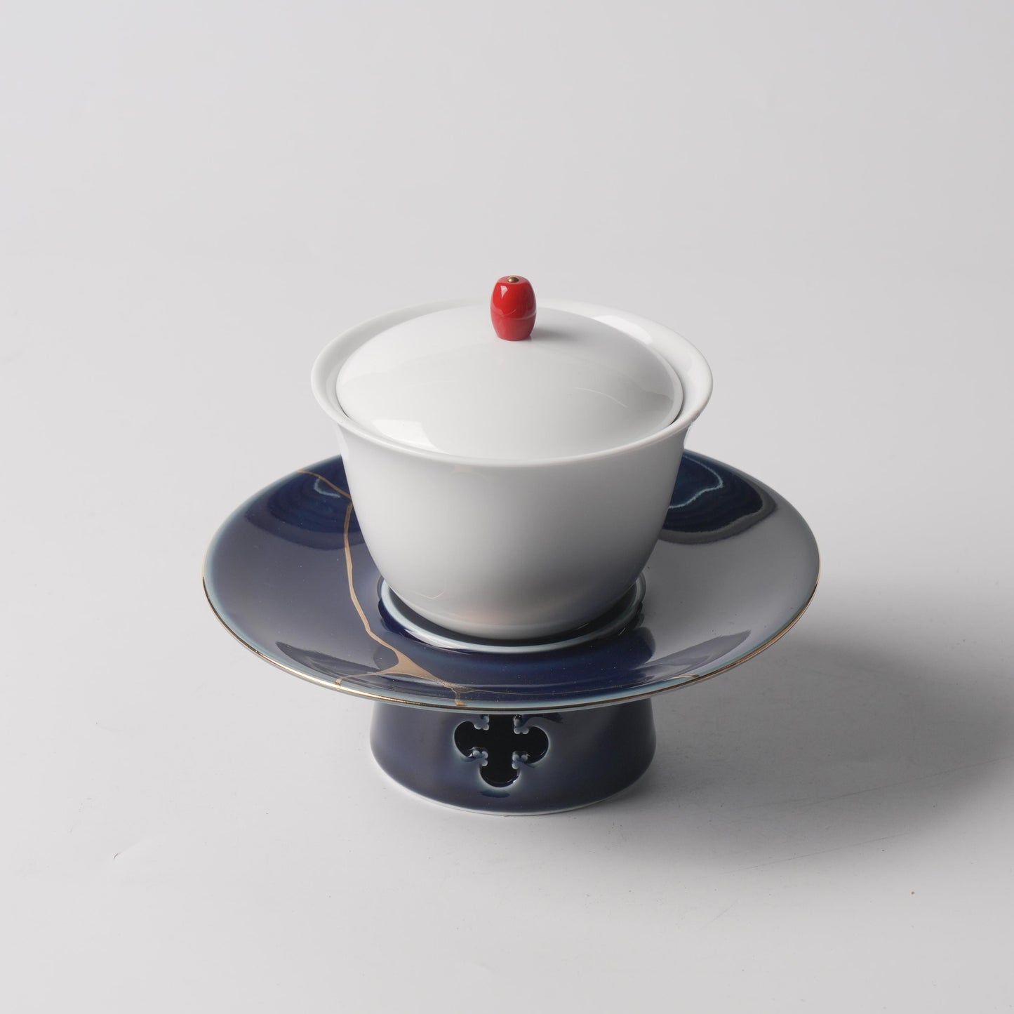 Midnight Blue Kintsugi Warming Stand & Ivory Double-Boiler Jar Set