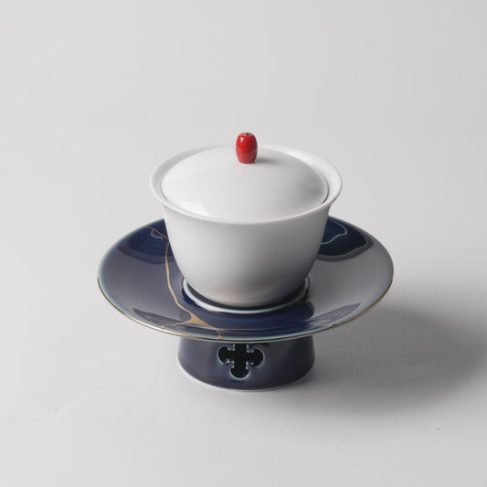 Midnight Blue Kintsugi Warming Stand & Ivory Double-Boiler Jar Set